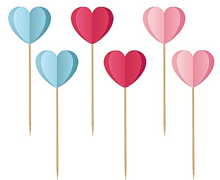 Ziua indragostitilor & Dragobete - GOD DECORATIUNI DIN LEMN PENTRU BRIOSE Picks Love in the air - 3D hearts, 6/set RV-PLOV