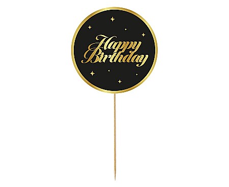 GOD DECORATIUNI DIN LEMN PENTRU TORT B&G Party, Happy Birthday, black stars, 10cm RV-DTGC [0]
