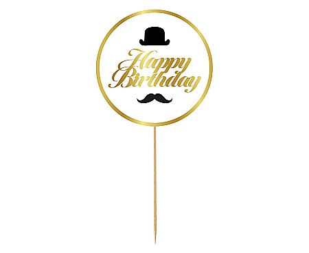 Happy birday "elegant" - GOD DECORATIUNI PENTRU TORT B&G Party-Happy Birthday, hat and mustache, 10cm RV-DHBK