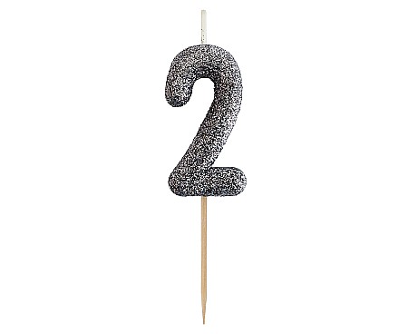 Decoratiuni/ Lumanari Tort/ Briose - GOD LUMANARI TORT B&C Number 2, glitter black, 11.5cm BH-SPC2