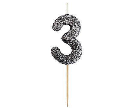 ARTICOLE PARTY - GOD LUMANARI TORT B&C Number 3, glitter black, 11.5cm BH-SPC3