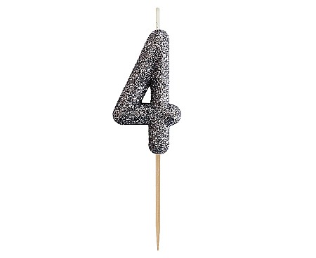 ARTICOLE PARTY - GOD LUMANARI TORT B&C Number 4, glitter black, 11.5cm BH-SPC4