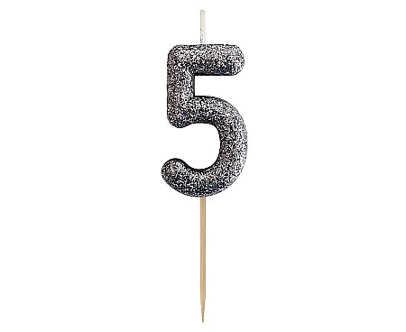 ARTICOLE PARTY - GOD LUMANARI TORT B&C Number 5, glitter black, 11.5cm BH-SPC5
