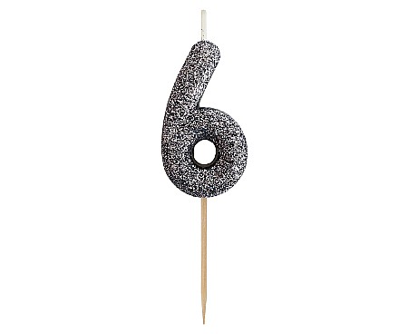 Decoratiuni/ Lumanari Tort/ Briose - GOD LUMANARI TORT B&C Number 6, glitter black, 11.5cm BH-SPC6