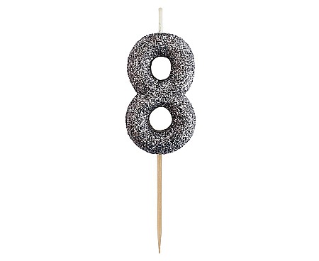 ARTICOLE PARTY - GOD LUMANARI TORT B&C Number 8, glitter black, 11.5cm BH-SPC8