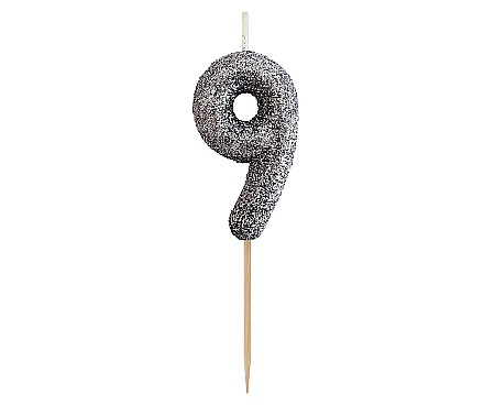 ARTICOLE PARTY - GOD LUMANARI TORT B&C Number 9, glitter black, 11.5cm BH-SPC9