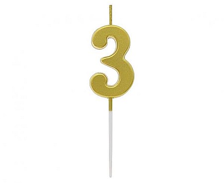 ARTICOLE PARTY - GOD LUMANARI TORT B&C Number 3, metallic gold, 9.5*2.3cm BH-SPZ3