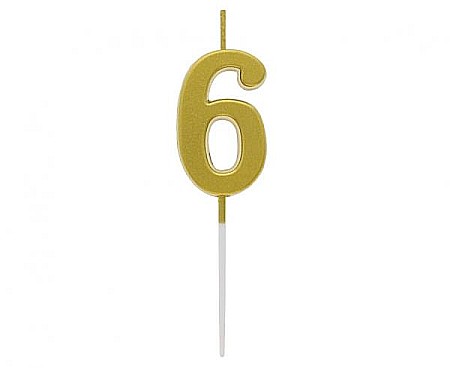 ARTICOLE PARTY - GOD LUMANARI TORT B&C Number 6, metallic gold, 9.5*2.3cm BH-SPZ6