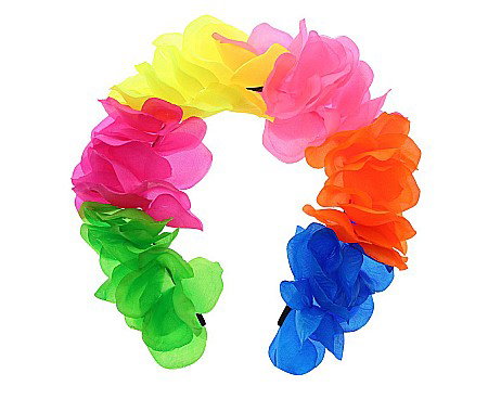 Accesorii costume kids - GOD CORDELUTA HAWAIANA DIN PETALE DE FLORI RAINBOW DJ-030T