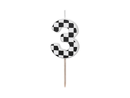 ARTICOLE PARTY - PD LUMANARI TORT Number 3, checkered flag pattern, mix 5.5cm SCU7-3