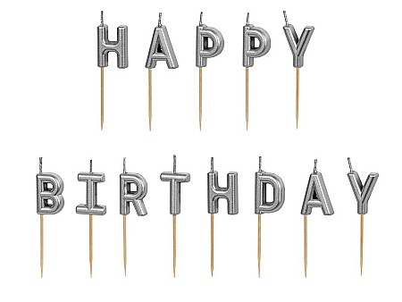 ARTICOLE PARTY - PD LUMANARI TORT Happy Birthday, silver, 2.5cm 13 litere SCS-13-018