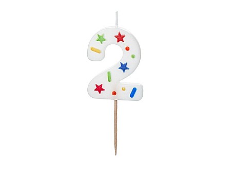 ARTICOLE PARTY - PD LUMANARI TORT Number 2, white confetti, 5.5cm SCU11-2