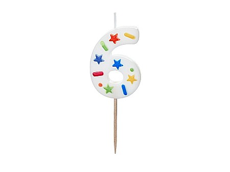 ARTICOLE PARTY - PD LUMANARI TORT Number 6, white confetti, 5.5cm SCU11-6