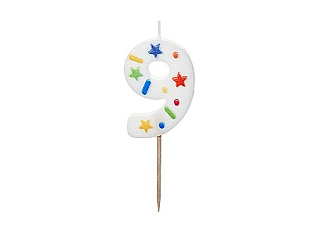 ARTICOLE PARTY - PD LUMANARI TORT Number 9, white confetti, 5.5cm SCU11-9