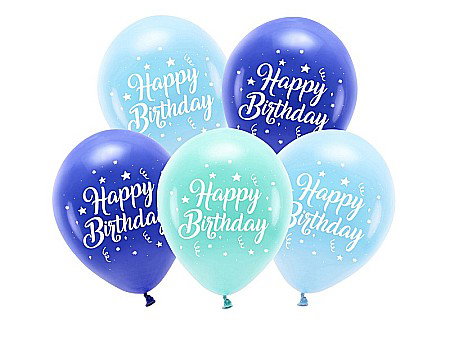 Baloane latex - PD BALOANE Eco Balloons 26cm, Happy Birthday, blue 5/set ECO26P-201-001-5