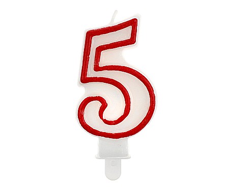 ARTICOLE PARTY - GOD LUMANARI TORT Number 5, red outline, 7cm PF-SCC/5