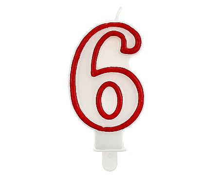 ARTICOLE PARTY - GOD LUMANARI TORT Number 6, red outline, 7cm PF-SCC/6