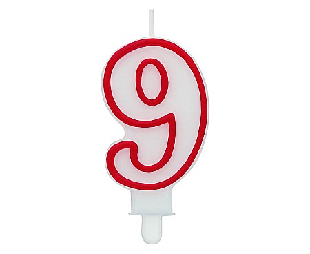 ARTICOLE PARTY - GOD LUMANARI TORT Number 9, red outline, 7cm PF-SCC/9
