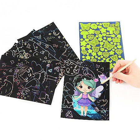 DE CARTE DE COLORAT SCRATCH ART BOOK 5 COLI + STICKERE MAGIC GLOW IN THE DARK KIDEA SCWKMKA [6]