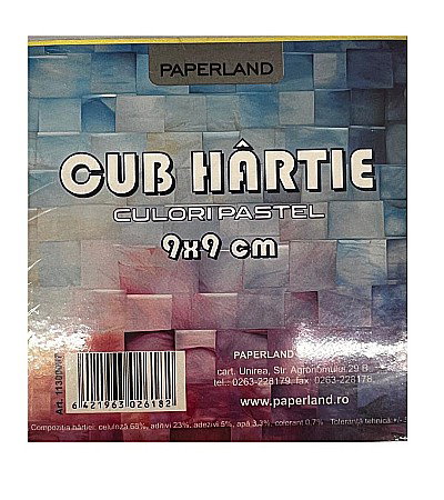 Quilling, Origami si accesorii - PA CUB HARTIE CULORI PASTEL  500 COLI  9*9CM 80g 11300097