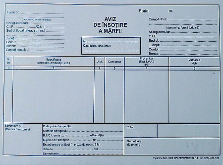 AVIZ INSOTIRE A MARFII, A5 3 EXEMPLARE, AUTOCOPIATIV [1]