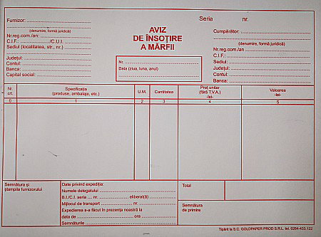 AVIZ INSOTIRE A MARFII, A5 3 EXEMPLARE, AUTOCOPIATIV [2]