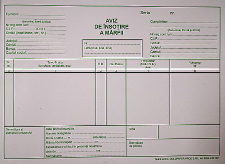 AVIZ INSOTIRE A MARFII, A5 3 EXEMPLARE, AUTOCOPIATIV [3]