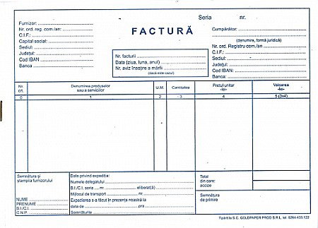 HARTIE PRODUSE DIN HARTIE - GOL FACTURA A5 FARA TVA TP000131