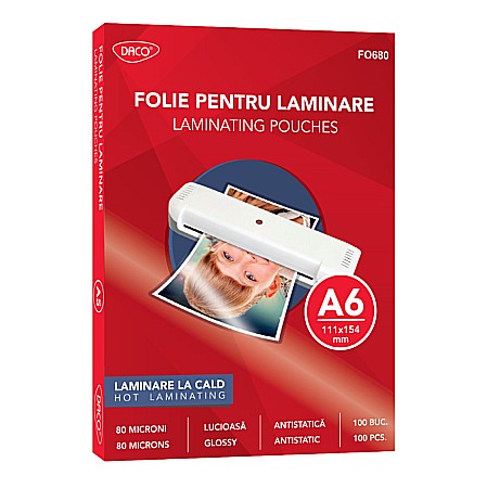 APARATURĂ ȘI PRODUSE DE BIROU - ADA FOLIE LAMINAT DACO A6 (111*554mm) 80 MICONI 100/TOP FO680