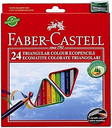 RECHIZITE SCOLARE IPB - LEC CREIOANE COLORATE FABER-CASTELL ECO TRIUNGHIULARE CU ASCUTITOARE 24/SET FC120524