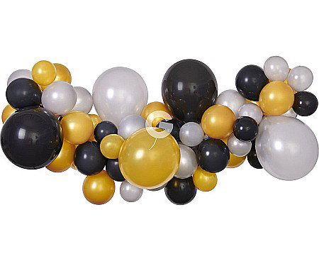Baloane latex - GOD GHIRLANDA DIN BALOANE GEMAR DIY Silver- Gold- Black, 2m, 65/set 031379