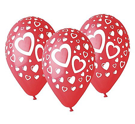 Baloane latex - GOD BALOANE LATEX GEMAR HEARTS 30CM ROSII 5/SET GS110/P086