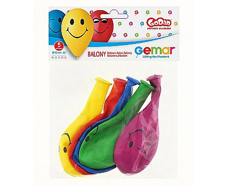 GOD BALON LATEX GEMAR Balloon Premium 3 Smileys, 30cm, 5/set GS110/PS3M [1]