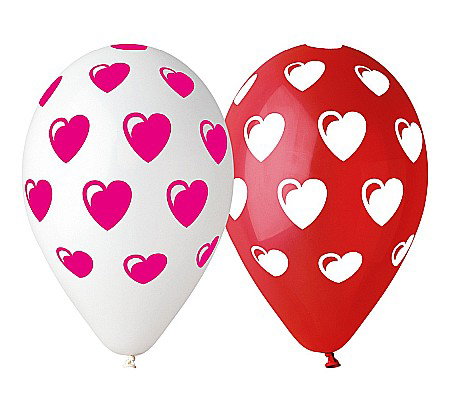 Baloane latex - GOD BALOANE Premium Balloons, 30cm, Hearts, red and white 5/set GS110/P198