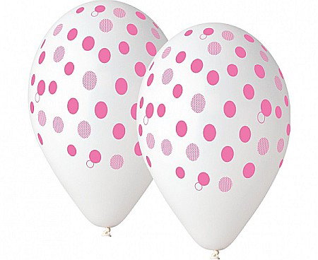 Baloane latex - GOD BALOANE LATEX GEMAR Dots, 30cm, pink transparent, 5/set GS110/GKIR