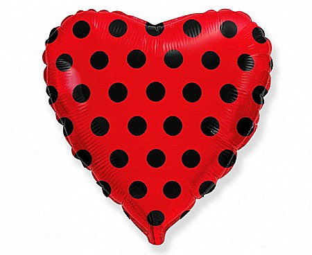 Color dots - GOD BALON FOLIE ALUMINIU Heart, 46cm, red in black dots 201709R