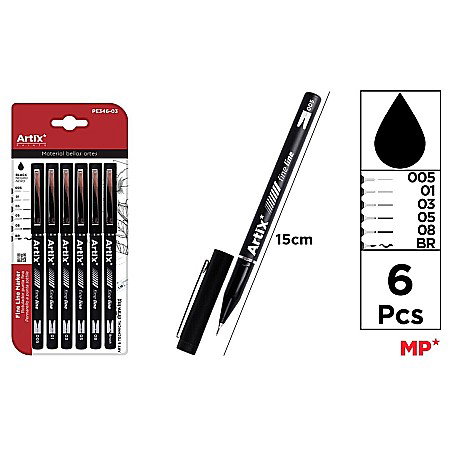 INSTRUMENTE DE SCRIS - FINELINER ARTIX IPB 6/SET 0.05,0.1,0.3,0.5,0.8MM,BR, NEGRU PE346-03