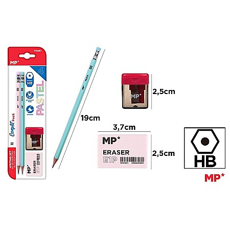 Seturi scolare - SET DE SCRIS IPB 2 CREIOANE CU RADIERA HB + RADIERA + ASCUTITOARE PASTEL PA667