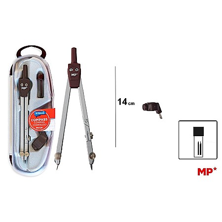 Compas scolar - COMPAS IPB 140MM 3 PIESE ARGINTIU PA124
