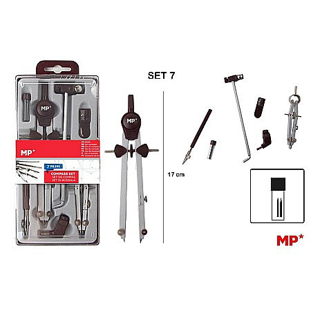 Compas scolar - COMPAS IPB 170MM 7 PIESE ARGINTIU PA127