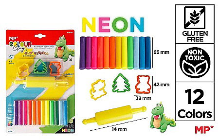 Plastilina, Planseta plastilina - PLASTILINA IPB 12 CULORI NEON + 4 INSTRUMENTE MODELAJ, GLUTEN FREE PY049