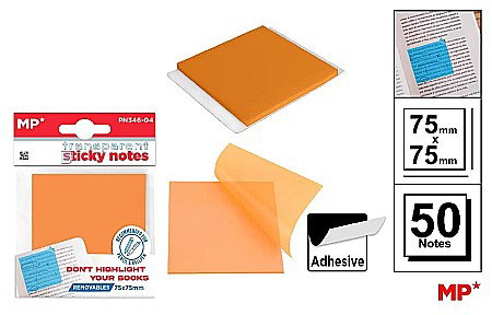 Notite autoadezive - POST IT ADEZIV TRANSLUCID IPB 75*75MM PORTOCALIU 50/SET PN346-04