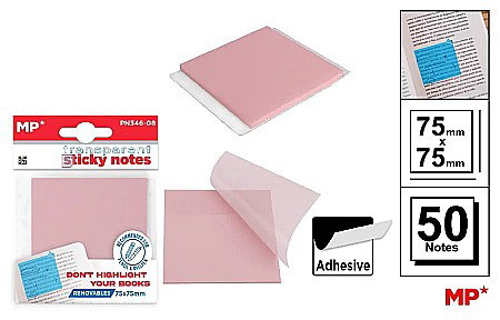 Notite autoadezive - POST IT ADEZIV TRANSLUCID IPB 75*75MM ROZ DESCHIS 50/SET PN346-08
