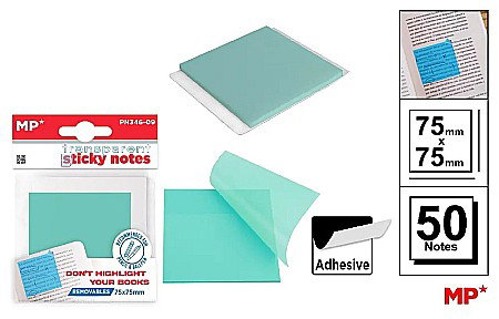 Notite autoadezive - POST IT ADEZIV TRANSLUCID IPB 75*75MM TURQUOISE 50/SET PN346-09