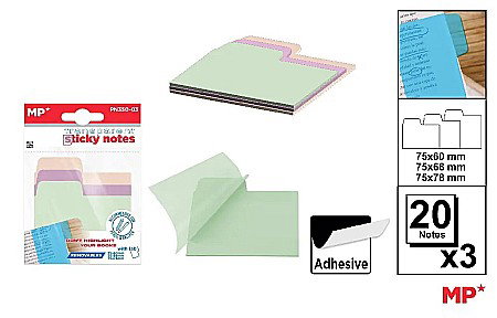 Notite autoadezive - POST IT ADEZIV TRANSLUCID IPB 75*60-68-78MM CULORI PASTEL 3*20/SET PN350-02