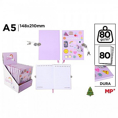 Jurnale cu cheita, lacat, magnet - JURNAL CU LACAT IPB A5 80F FANTASY UNICORN UN23025