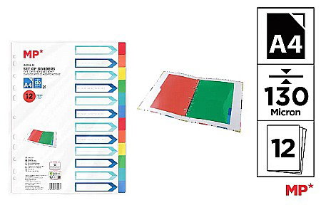 Separatoare index si separatoare biblioraft - SEPARATOARE INDEX PLASTIC IPB A4 12 CULORI/SET PC119-12