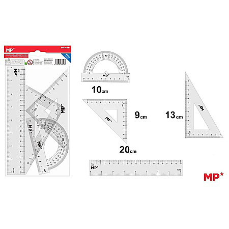 Rigle, echere si raportor plastic - SET GEOMETRIE IPB 4 PIESE TRANSPARENT PA144P