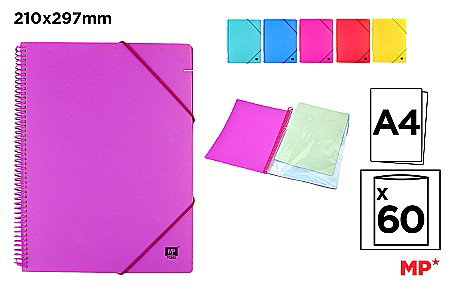 Mape de prezentare cu folii - MAPA PREZENTARE A4 IPB CU SPIRA SI ELASTIC 60 FOLII CULORI INTENSE PC501