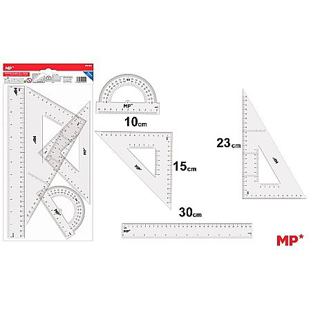 Rigle, echere si raportor plastic - SET GEOMETRIE IPB 4 PIESE TRANSPARENT PA144